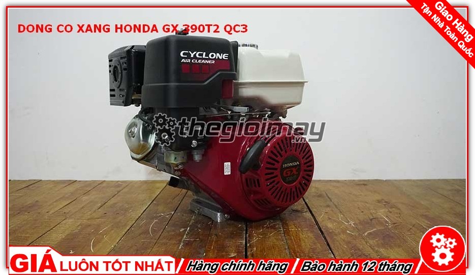 Động cơ xăng Honda GX 390T2 QC3 là sản phẩm được người tiêu thụ tin dùng trong chạy ghe xuồng, động cơ cho máy tuốt lúa, máy khoan cắt bê tông,