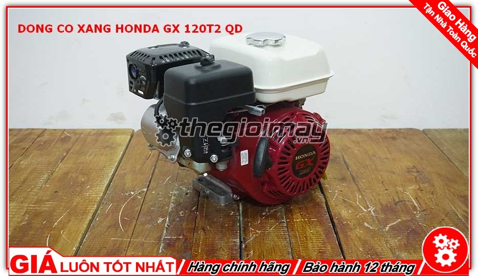 Động cơ xăng Honda GX 120T2QD là sản phẩm được người tiêu thụ tin dùng trong chạy ghe xuồng, động cơ cho máy tuốt lúa, máy khoan cắt bê tông,