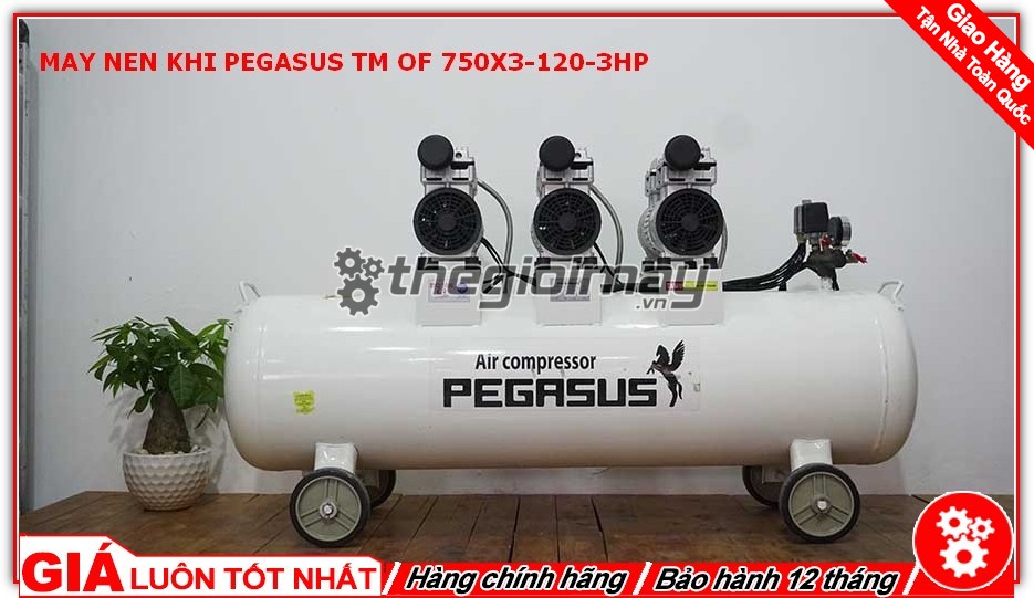 Máy nén khí ko dầu Pegasus TM-OF750*3-120L-3HP