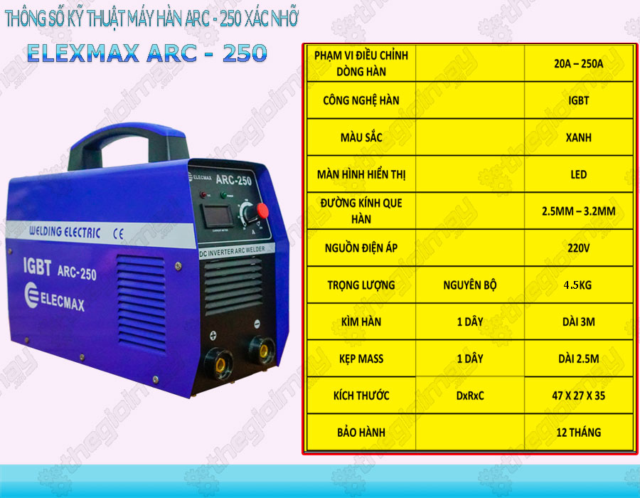 Thông số kỹ thuật máy hàn Elecmac ARC 250
