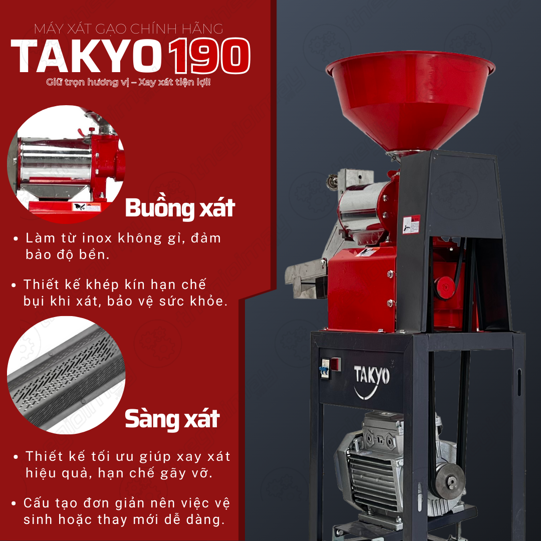 Sàng xát và đầu xát inox của máy xay xát lúa gạo đa năng Takyo TK 190