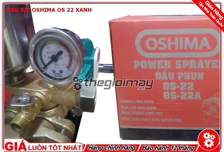Đồng hồ đo áp đầu xịt Oshima OS 22 xanh