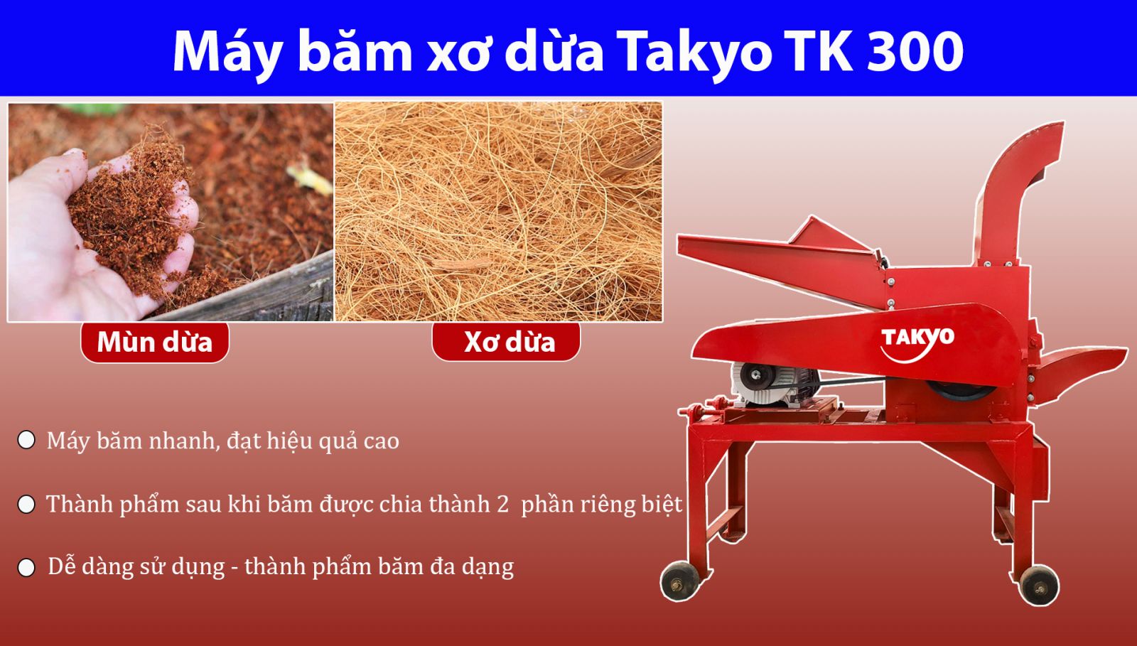 Trình bày về máy băm xơ dừa TAKYO TK300