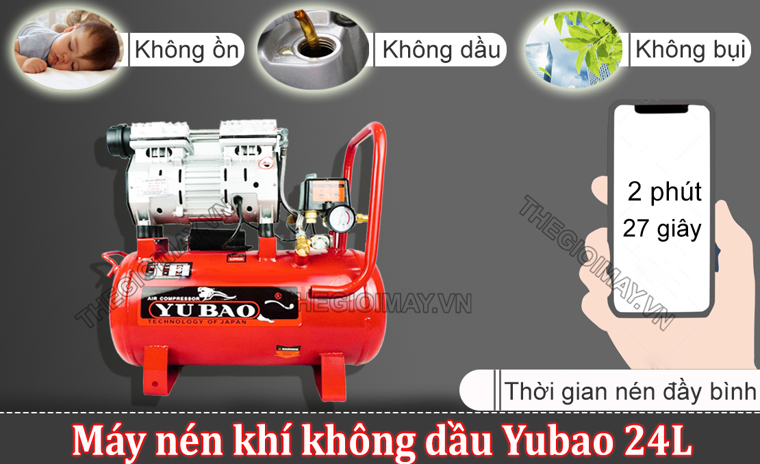 Máy nén khí không dầu Yubao 24L