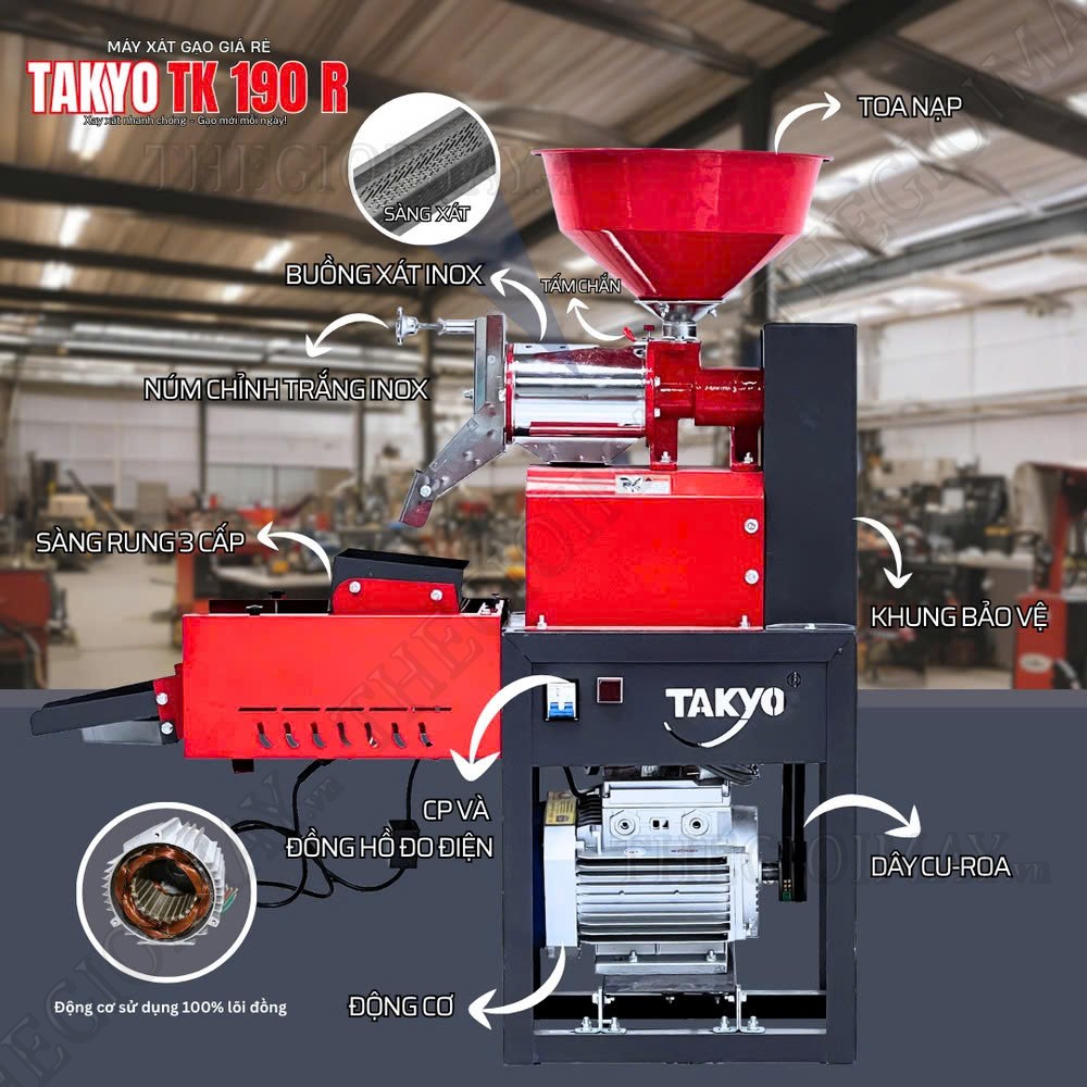 Cấu tạo nổi bật của máy xát gạo Takyo TK 190 R