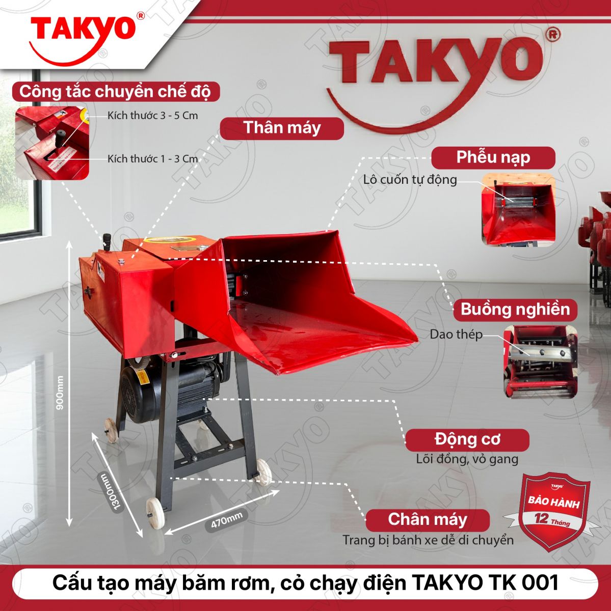 Cấu tạo của máy băm rơm cỏ chạy điện TAKYO TK 001