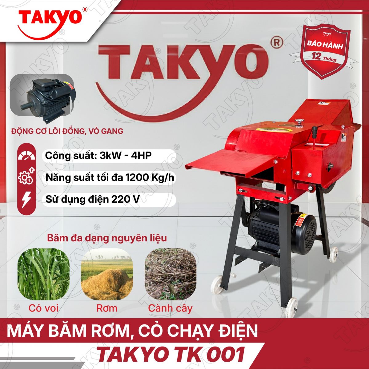 Giới thiệu máy băm rơm cỏ chạy điện TAKYO TK 001
