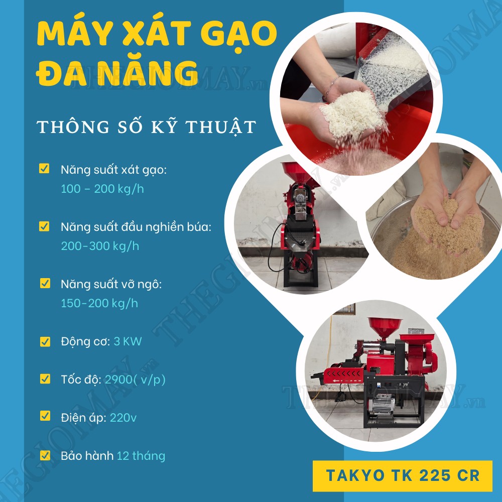Thông số kỹ thuật của máy xát gạo nghiền bột Takyo TK 225 CR