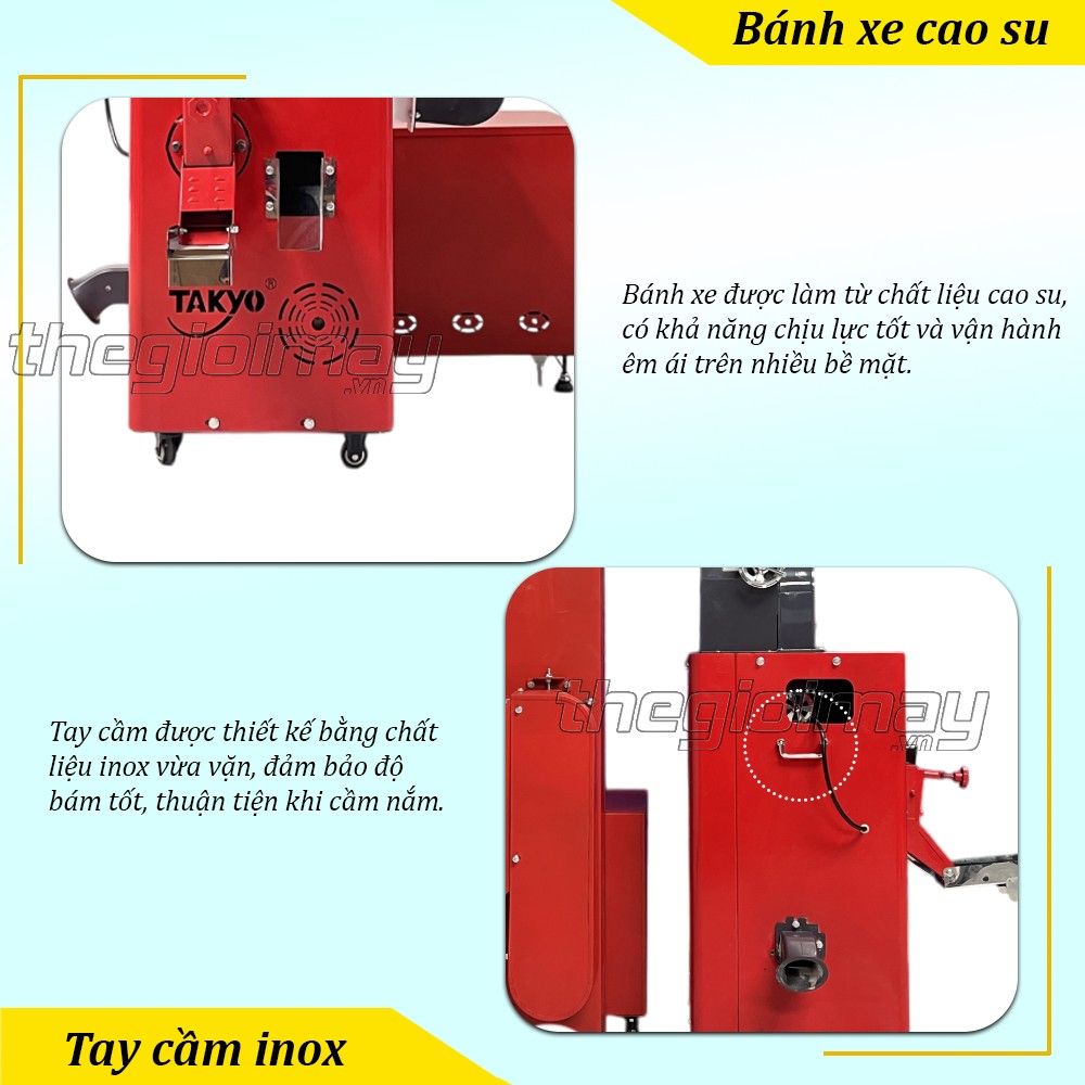 Bánh xe và tay cầm của máy xát gạo Takyo TK 250 T