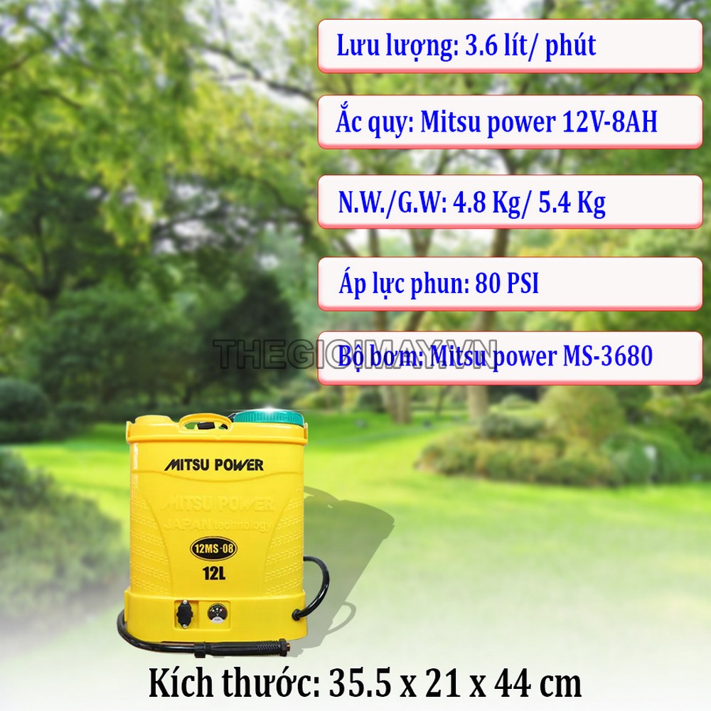 Thông số kỹ thuật bình xịt điện Mitsu Power 12MS-08