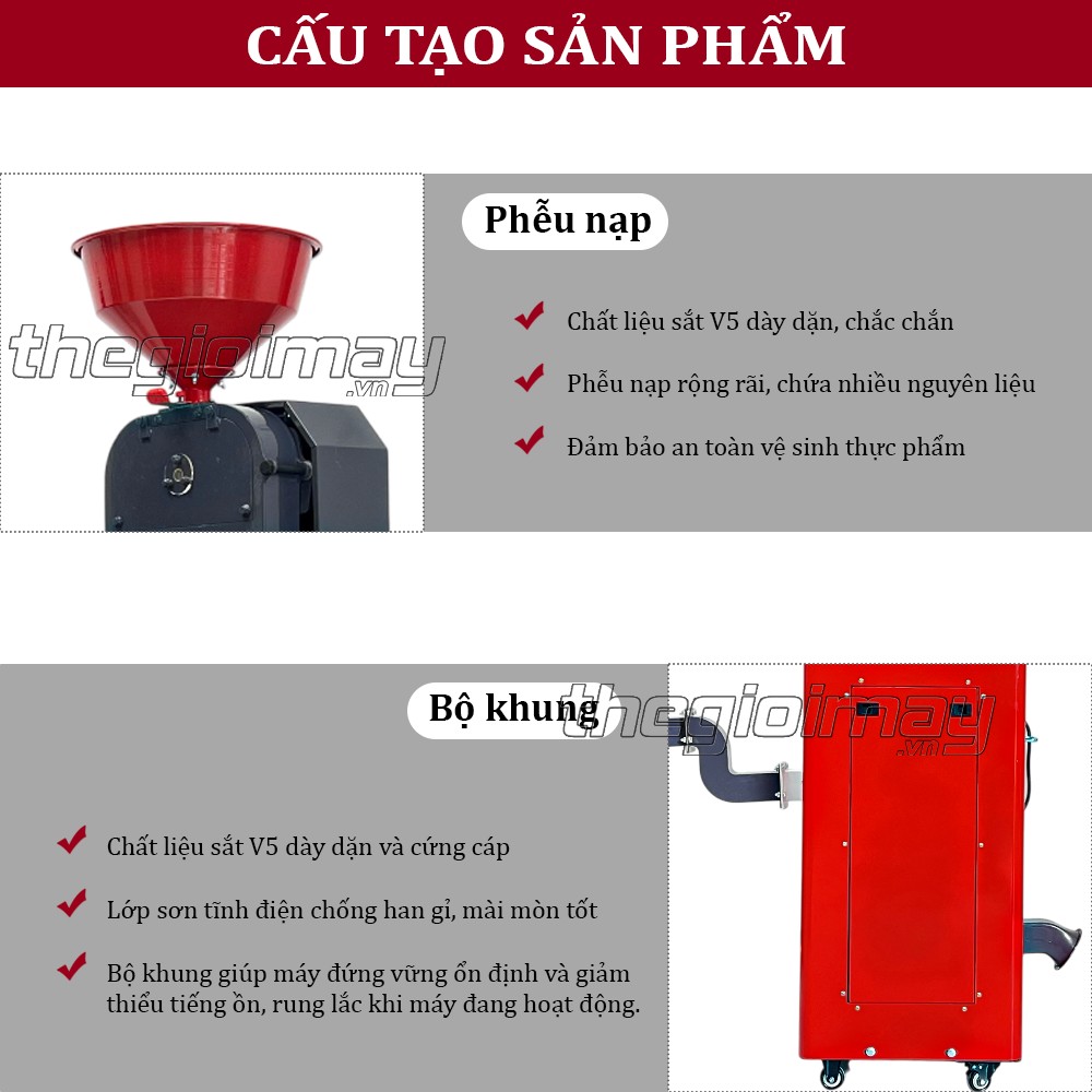 Máy xát gạo mini Takyo TK 250 C được thiết kế tay cầm và bánh xe tiện lợi cho việc di chuyển