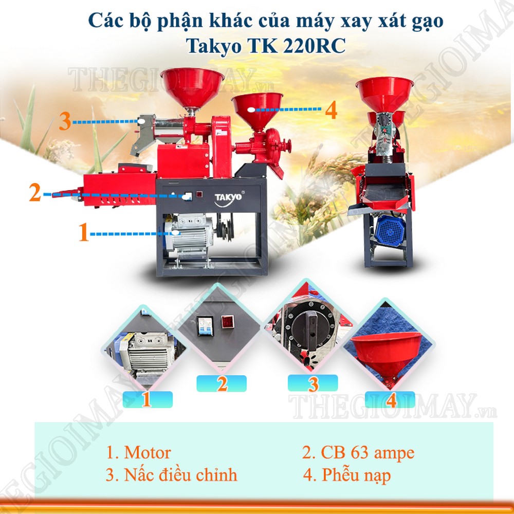 Chi tiết của máy xát gạo nghiền bột Takyo TK 220 CR