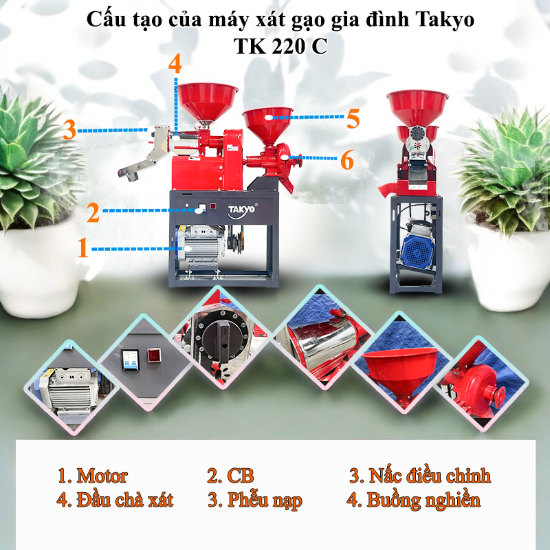 Cấu tạo của máy xát gạo mini gia đình Takyo TK 220 C