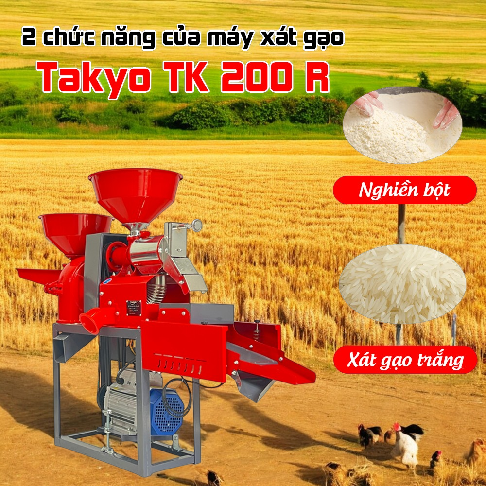 Máy xay xát gạo Takyo TK 200 R vùa có thể xát gạo trắng vừa có thể xay mịn trấu, cám, các loại hat,...