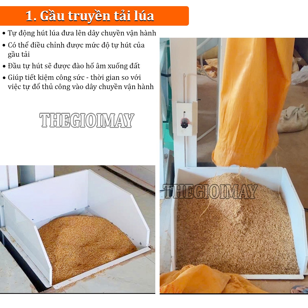 Gầu truyền tải lúa dàn máy xát gạo Takyo TK 1200