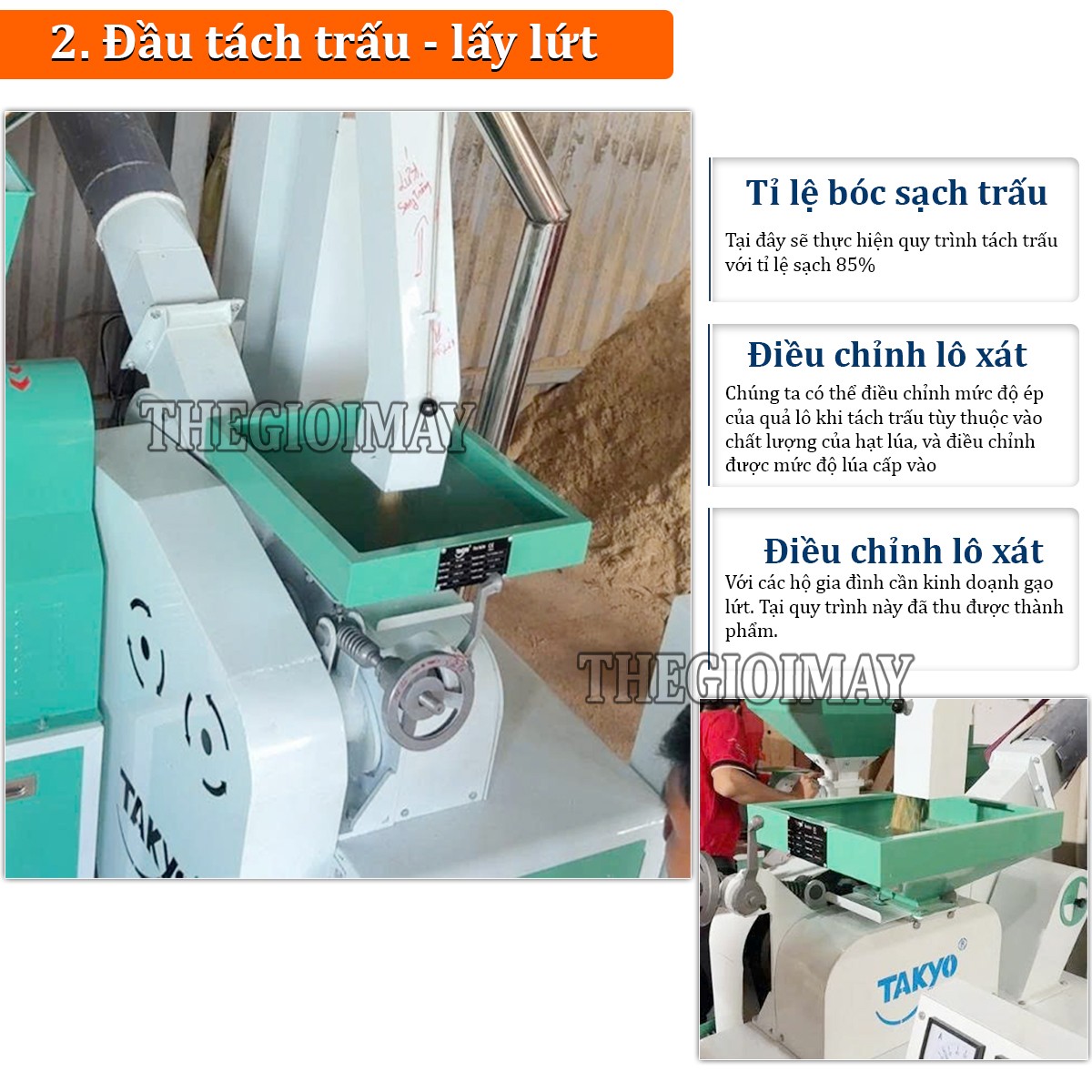 Đầu tách trấu - lấy lứt dàn máy xát gạo Takyo TK 1200