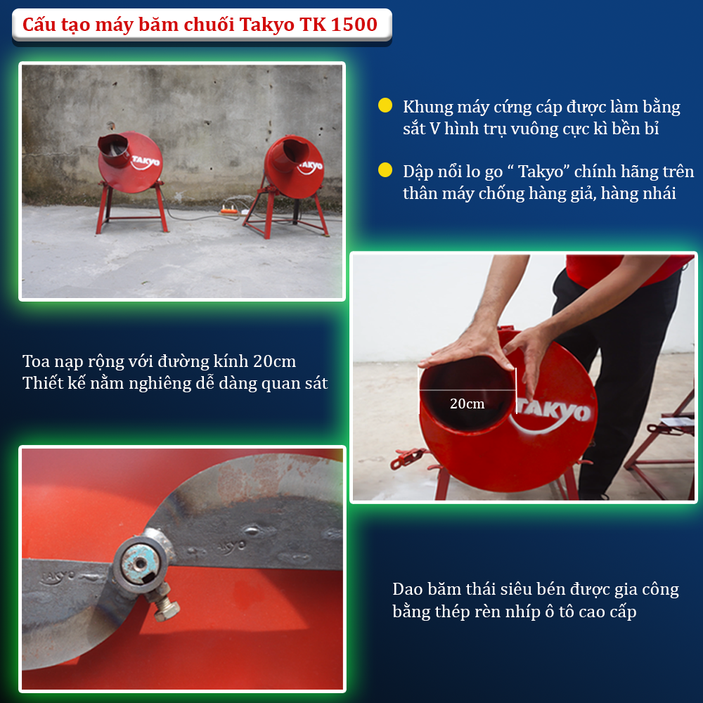 Máy cắt chuối mịn cho gà Takyo TK 1500 có cấu tạo đơn giản nhưng độ bền bỉ cao