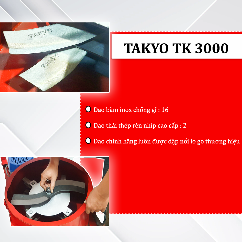 Dao thái của máy băm chuối Takyo vô cùng sắc bén nên nguyên liệu băm rất nhanh, nhỏ và đều