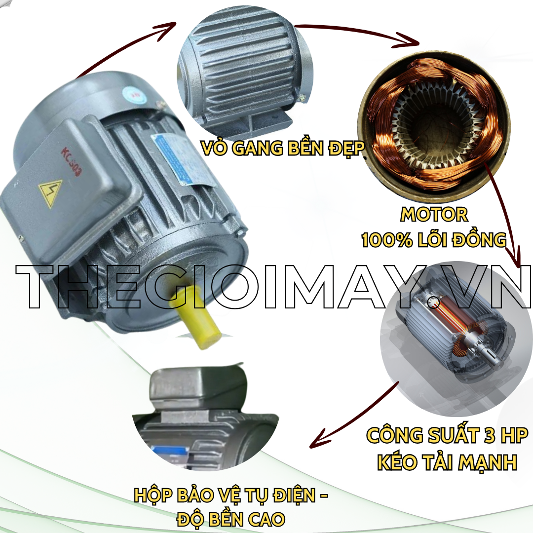 Ưu điểm của motor Toàn Phát 2.2 kW JET vỏ gang: Motor được trang bị công suất lên đến 3 ngựa giúp động cơ hoạt động vô cùng mạnh mẽ. Có đường kính trục là 24 mm rất thông dụng và dễ dàng lắp ráp. Vỏ động cơ được làm bằng gang nên có độ bền cao, làm việc tốt trong môi trường ẩm ướt và có nhiều bụi bẩn, chống va đập tốt. Sản phẩm đạt chuẩn chất lượng và kích thước chính xác qua máy CNC. Tụ điện nằm trong hộp mang đến độ bền cao.