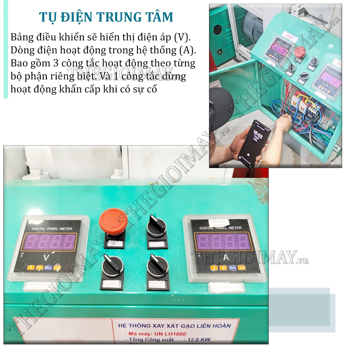 bảng điều khiển trung tâm hệ thống máy xát gạo liên hoàn LH 1000