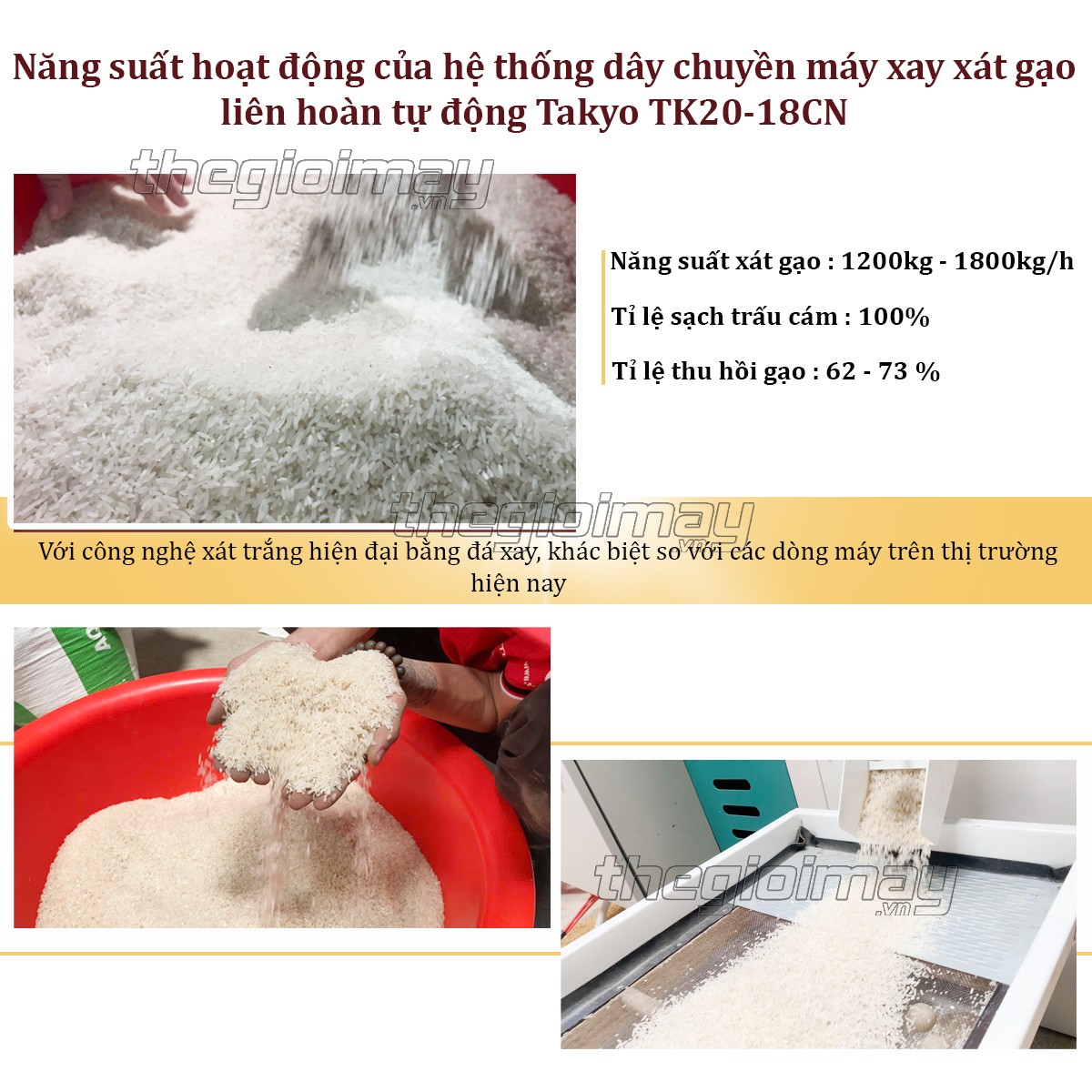 Năng suất vận hành của máy xay xát gạo Takyo TK 20-18CN