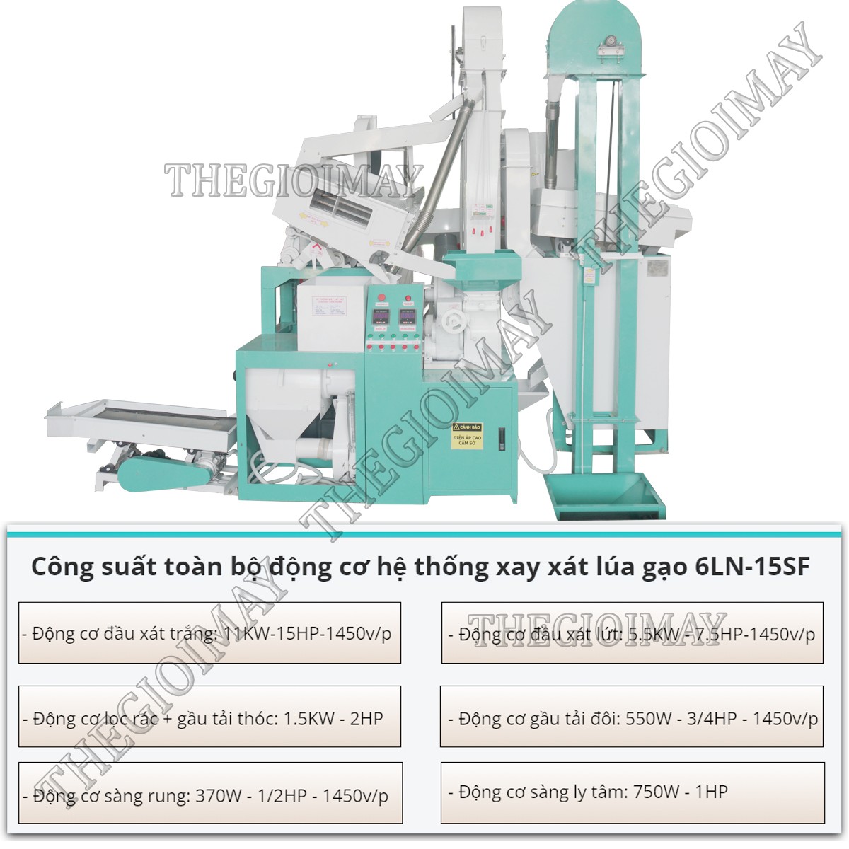 Công suất động cơ hệ thống xát lúa gạo liên hoàn 6LN-15SF