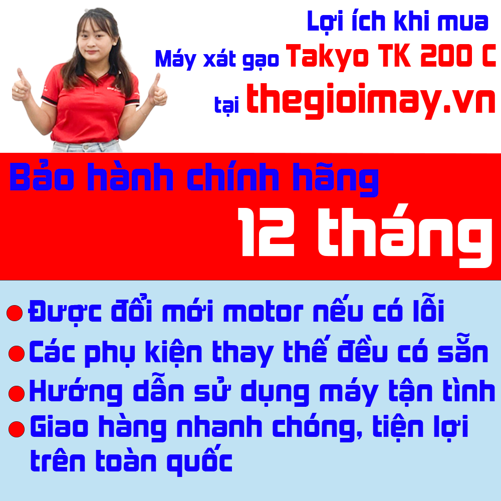 Những quyền lợi khi khách hàng mua máy xát gạo TK 200 C tại thegioimay.vn