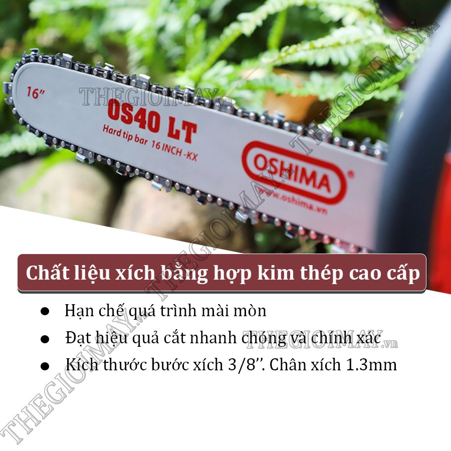 Chất liệu xích máy cưa OS 40LT được làm bằng hợp kim thép cao cấp