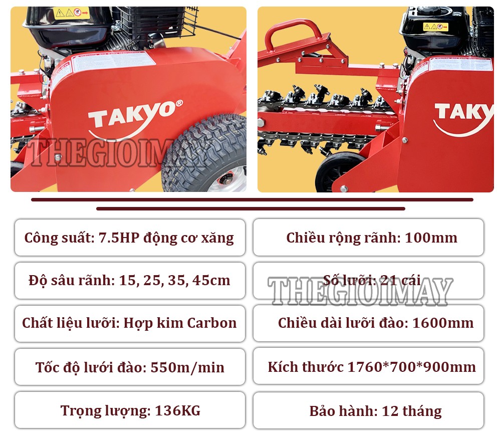 Thông số kỹ thuật máy đào rãnh Takyo TK 100 DR