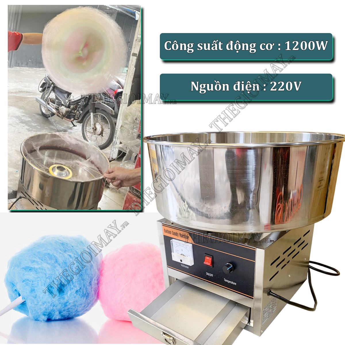 Nguồn điện và công suất máy làm kẹo bông gòn dùng điện ZB MTH002A