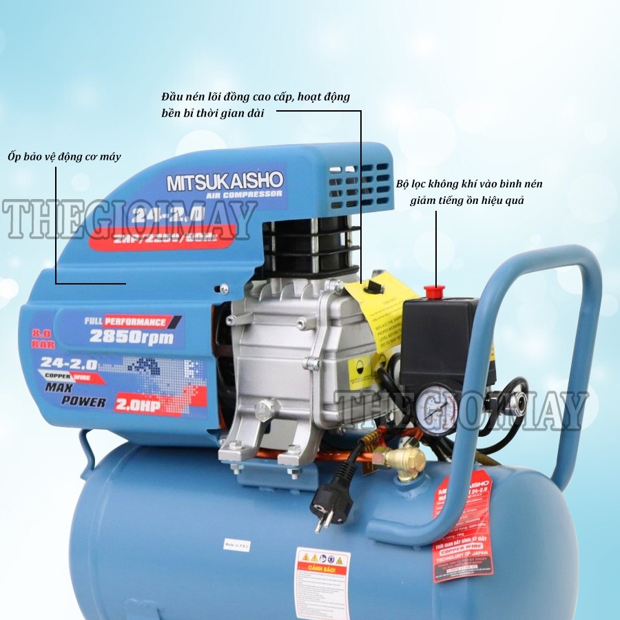 Cấu tạo máy nén khí trực tiếp Mitsukaiso 24L