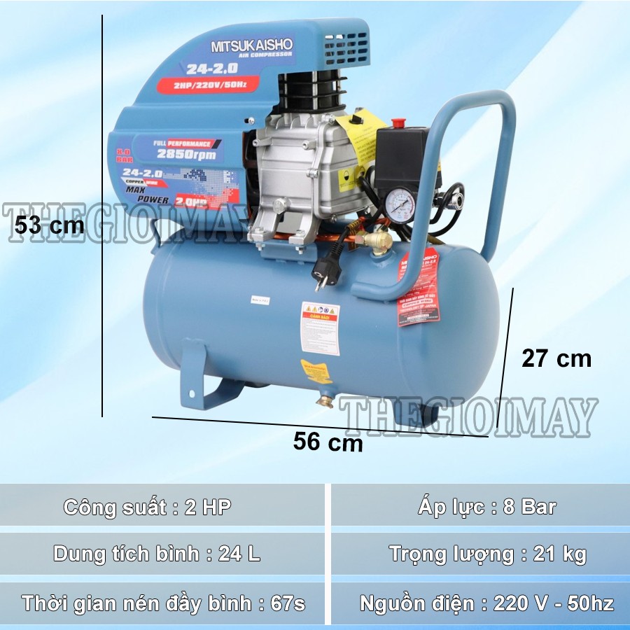 Thông số kỹ thuật máy nén khí Mitsukaiso 24L