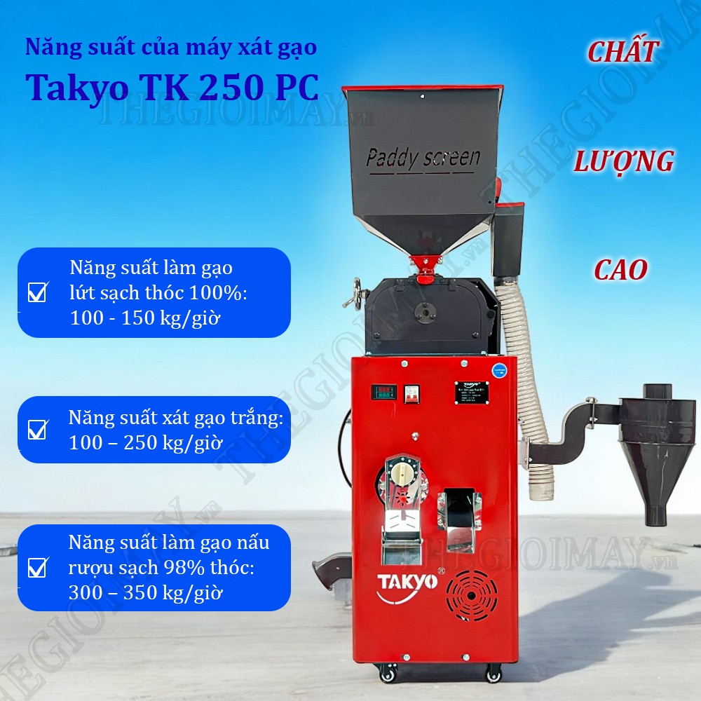 Máy xát gạo gia đình Takyo TK 250 CP cho năng suất cao chỉ trong thời gian ngắn