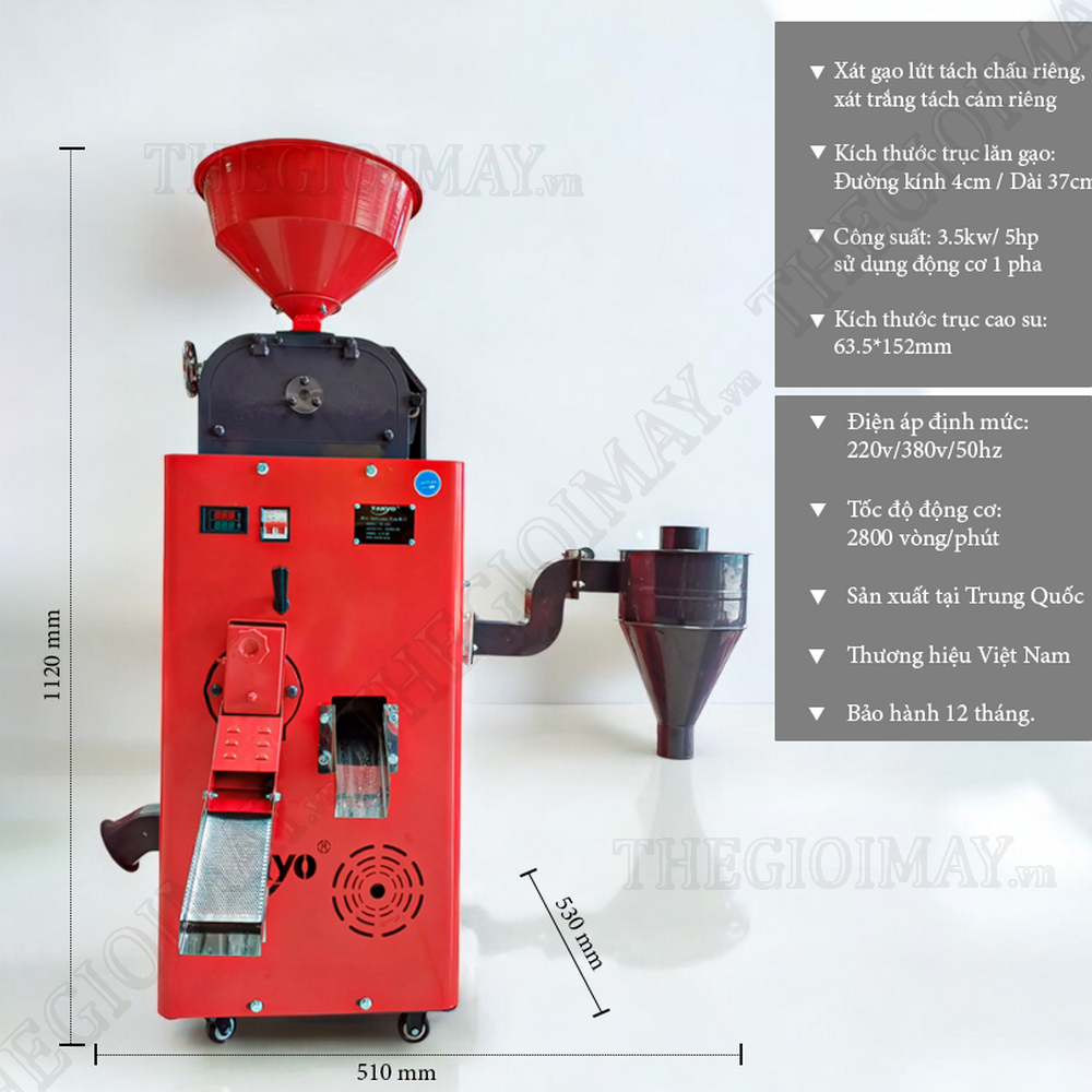 Thông số kỹ thuật của máy xát gạo đa năng Takyo TK 250