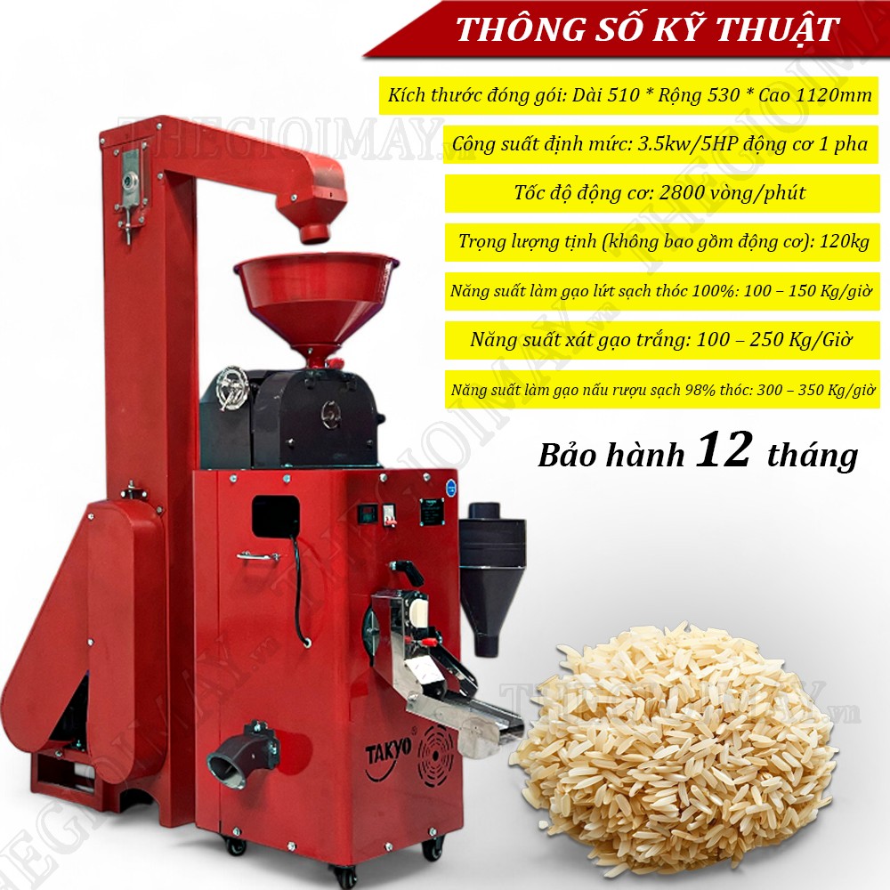 Thông số kỹ thuật của máy xát gạo gia đình Takyo TK 250 CT