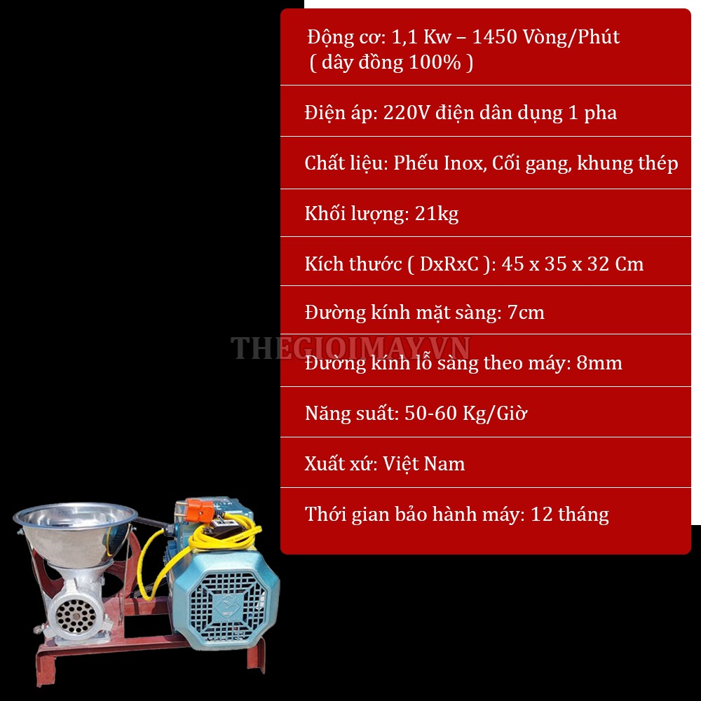 Thông số kỹ thuật của máy xay thịt cua cá đùn cám đa năng UN XDG 10