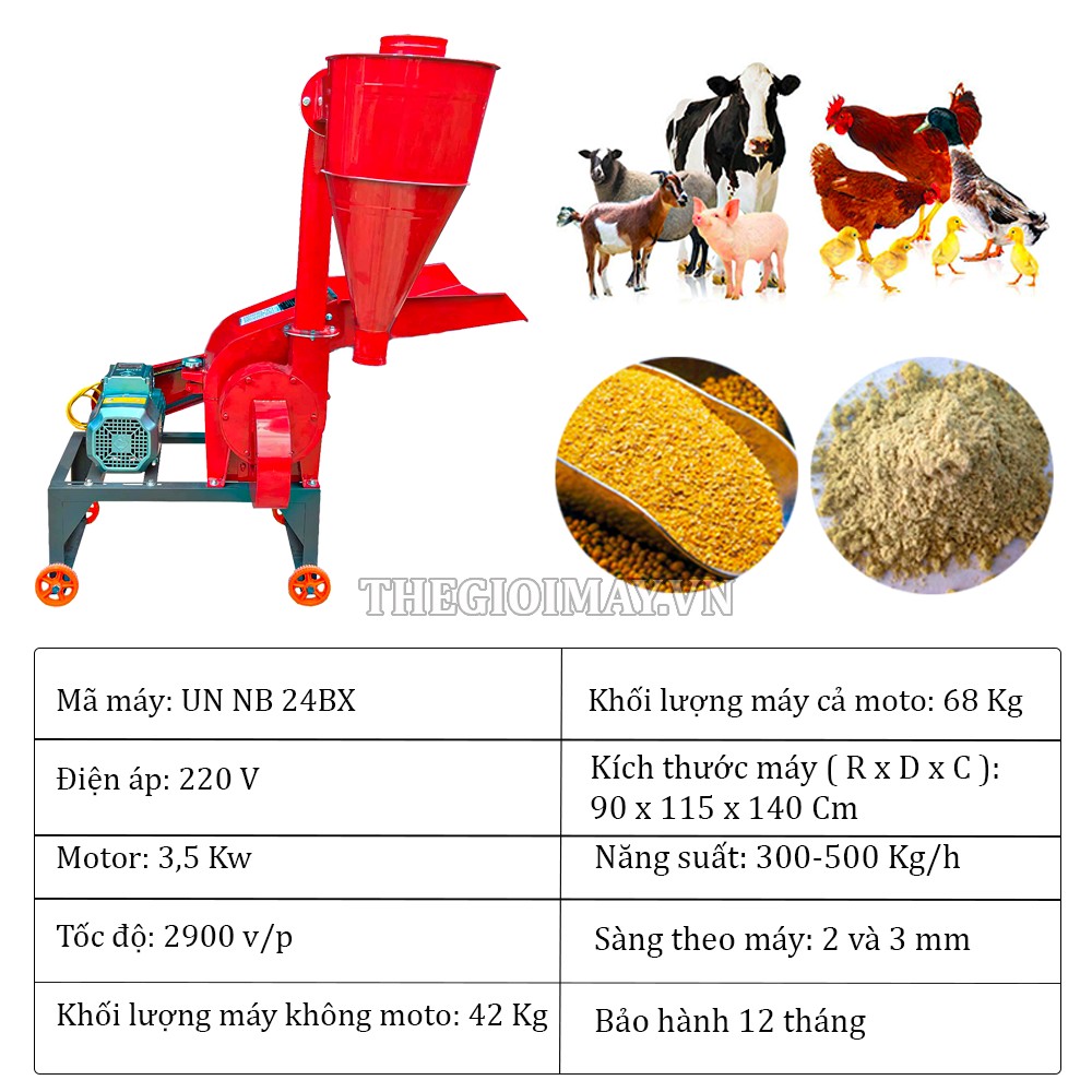 Thông số kỹ thuật của máy nghiền thức ăn chăn nuôi UN NB 24BX 