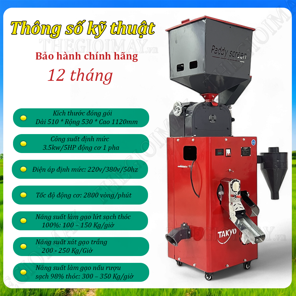 Thông số kỹ thuật của máy xát gạo lứt Takyo TK 250 CP 