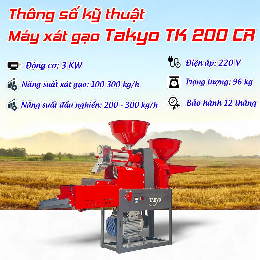 Thông số kỹ thuật của máy xay xát gạo Takyo TK 200 CR