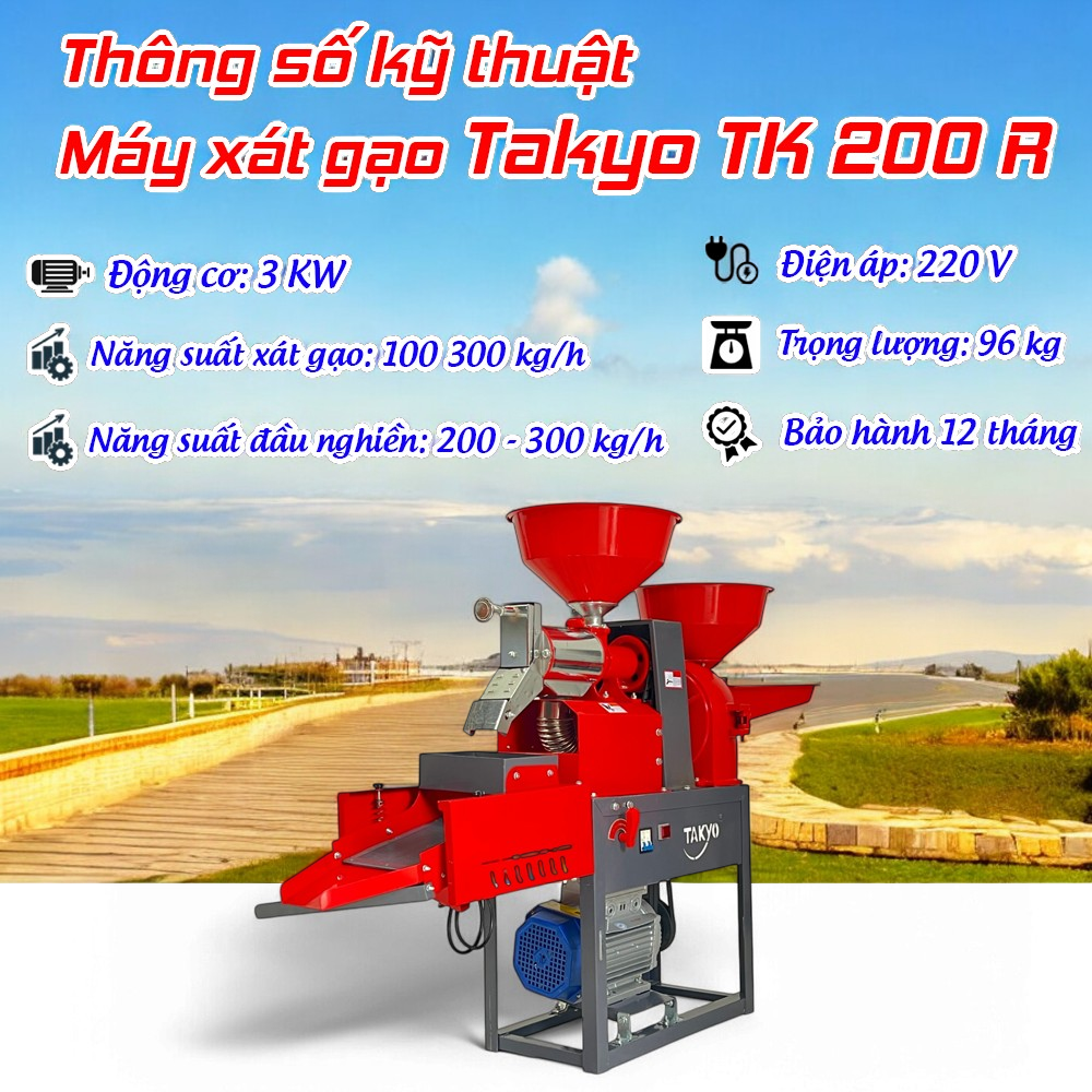 Thông số kỹ thuật của máy xay xát gạo Takyo TK 200 R